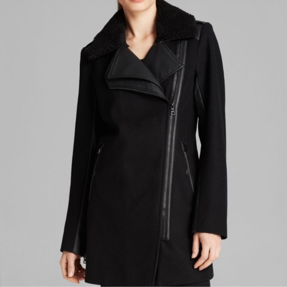 Sam Edelman Leigh Wool Moto Coat Double Lapel size Small S black zip up jacket